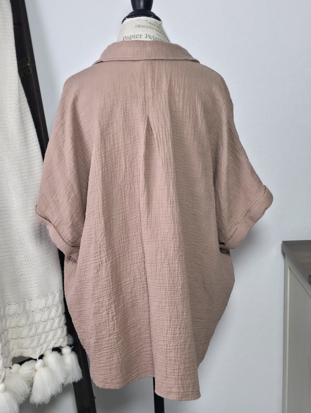 Pact Organic Coastal Double Gauze Oversized Shirt, XL, Driftwood Brown, Cotton - Picture 6 of 11